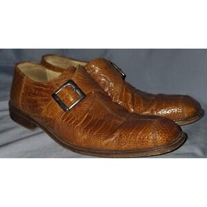 Belvedere Genuine Ostrich Monk Strap Shoes Mens Size 8 Brown Dress Leather